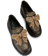 Kurt Geiger London Crystal Embellished Bow Leather Loafers