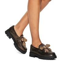 Kurt Geiger London Crystal Embellished Bow Leather Loafers
