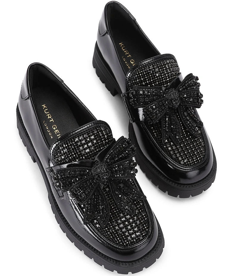 Kurt Geiger London Crystal Embellished Bow Leather Loafers