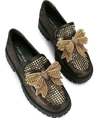 Kurt Geiger London Crystal Embellished Bow Leather Loafers