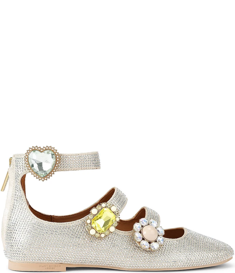 Kurt Geiger London Crystal Embellished Jewel Ornamented Gladiator Mary Jane Ballet Flats