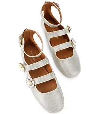 Kurt Geiger London Crystal Embellished Jewel Ornamented Gladiator Mary Jane Ballet Flats