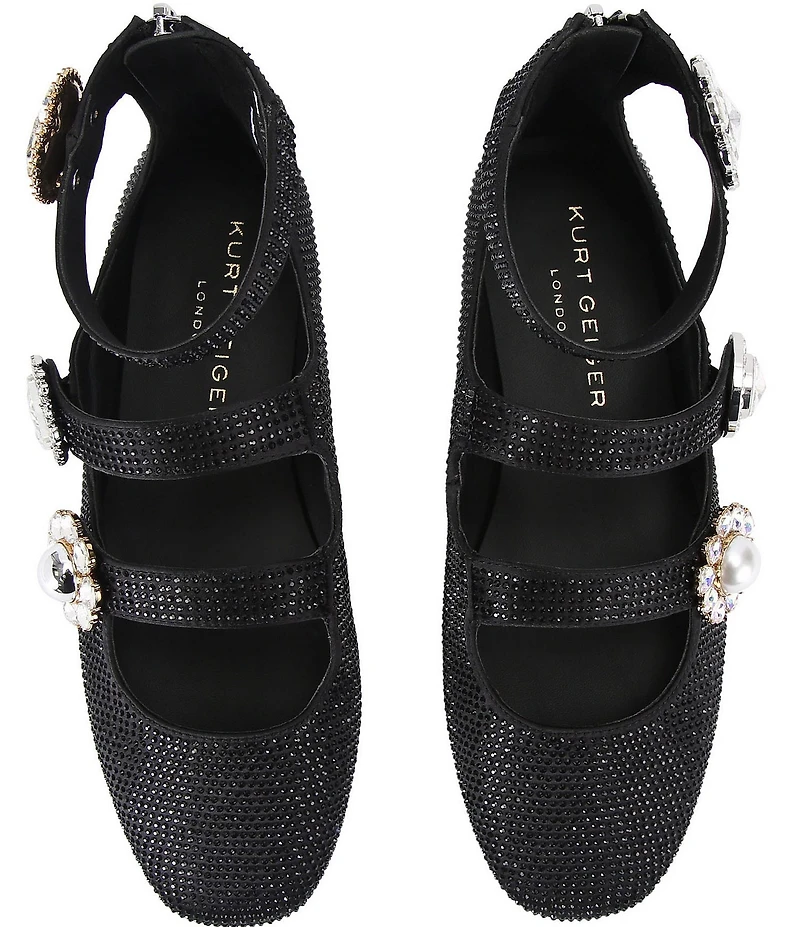 Kurt Geiger London Crystal Embellished Jewel Ornamented Gladiator Mary Jane Ballet Flats