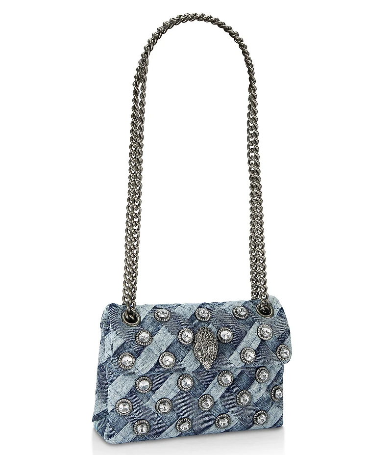 Kurt Geiger London Denim Crystal Embellished Mini Kensington Crossbody Bag