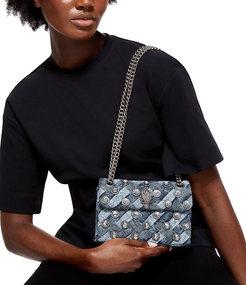 Kurt Geiger London Denim Crystal Embellished Mini Kensington Crossbody Bag