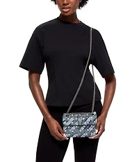 Kurt Geiger London Denim Crystal Embellished Mini Kensington Crossbody Bag