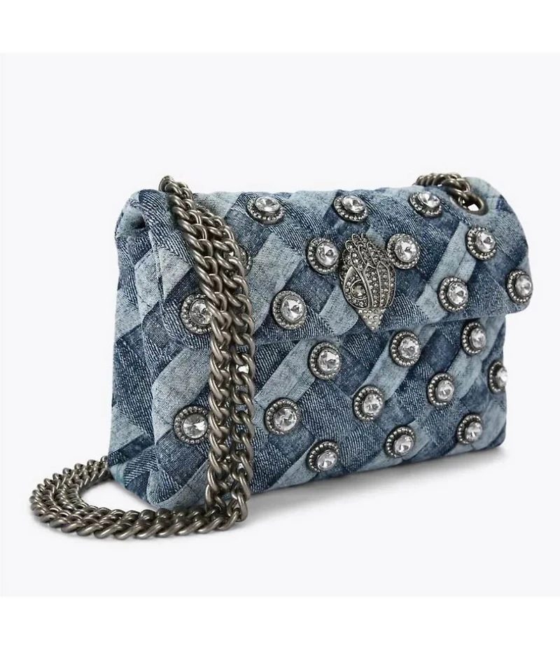 Kurt Geiger London Denim Crystal Embellished Mini Kensington Crossbody Bag