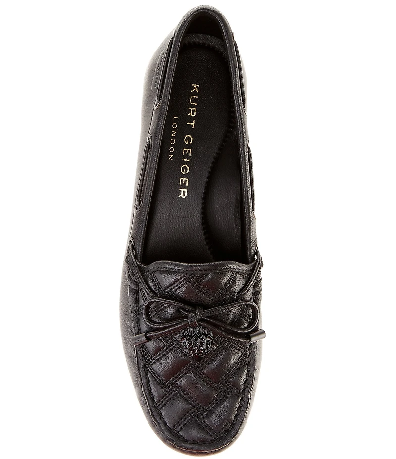 Kurt Geiger London Quilted Leather Bow Detail Drenched Logo Ornament Boat Shoes