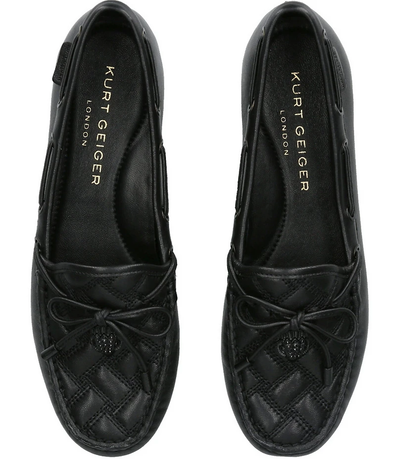 Kurt Geiger London Quilted Leather Bow Detail Drenched Logo Ornament Boat Shoes