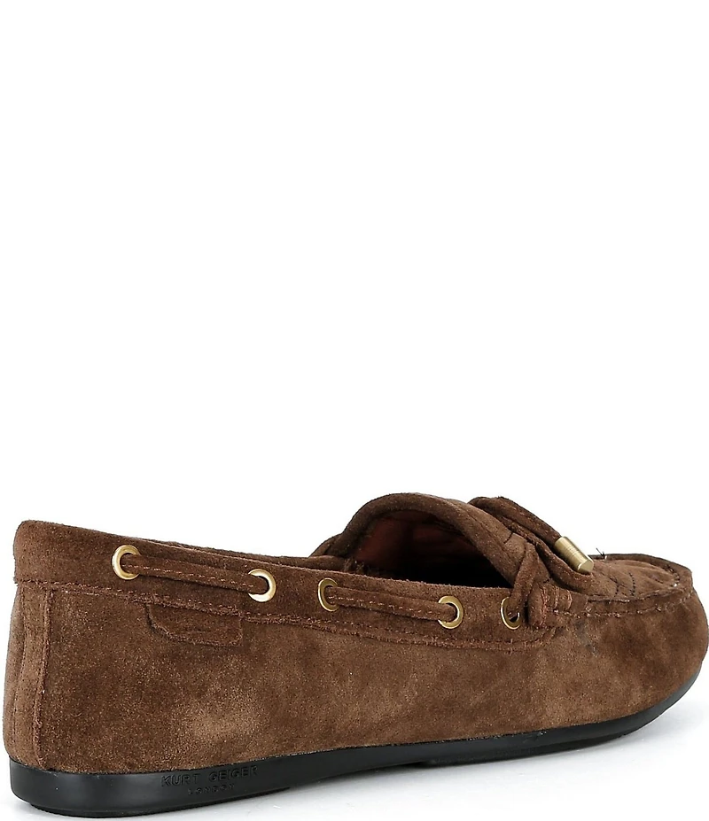 Kurt Geiger London Eagle Bow Tie Gold Ornament Boat Moccasins