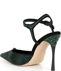 Kurt Geiger London Eagle Crystal Embellished Logo Ornament Pointed Toe Ankle Strap Pumps