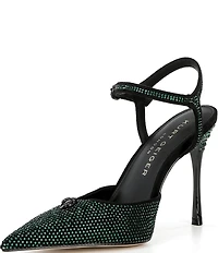 Kurt Geiger London Eagle Crystal Embellished Logo Ornament Pointed Toe Ankle Strap Pumps