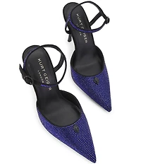 Kurt Geiger London Eagle Crystal Embellished Logo Ornament Pointed Toe Ankle Strap Pumps