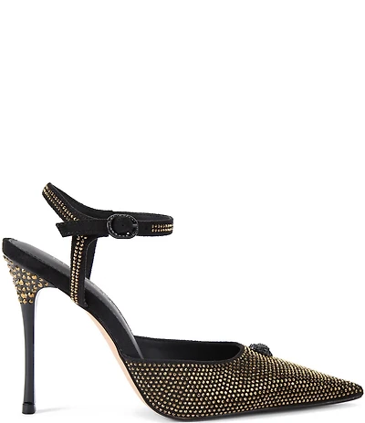 Kurt Geiger London Eagle Crystal Embellished Logo Ornament Pointed Toe Ankle Strap Pumps