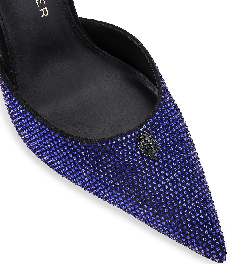 Kurt Geiger London Eagle Crystal Embellished Logo Ornament Pointed Toe Ankle Strap Pumps