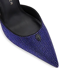 Kurt Geiger London Eagle Crystal Embellished Logo Ornament Pointed Toe Ankle Strap Pumps