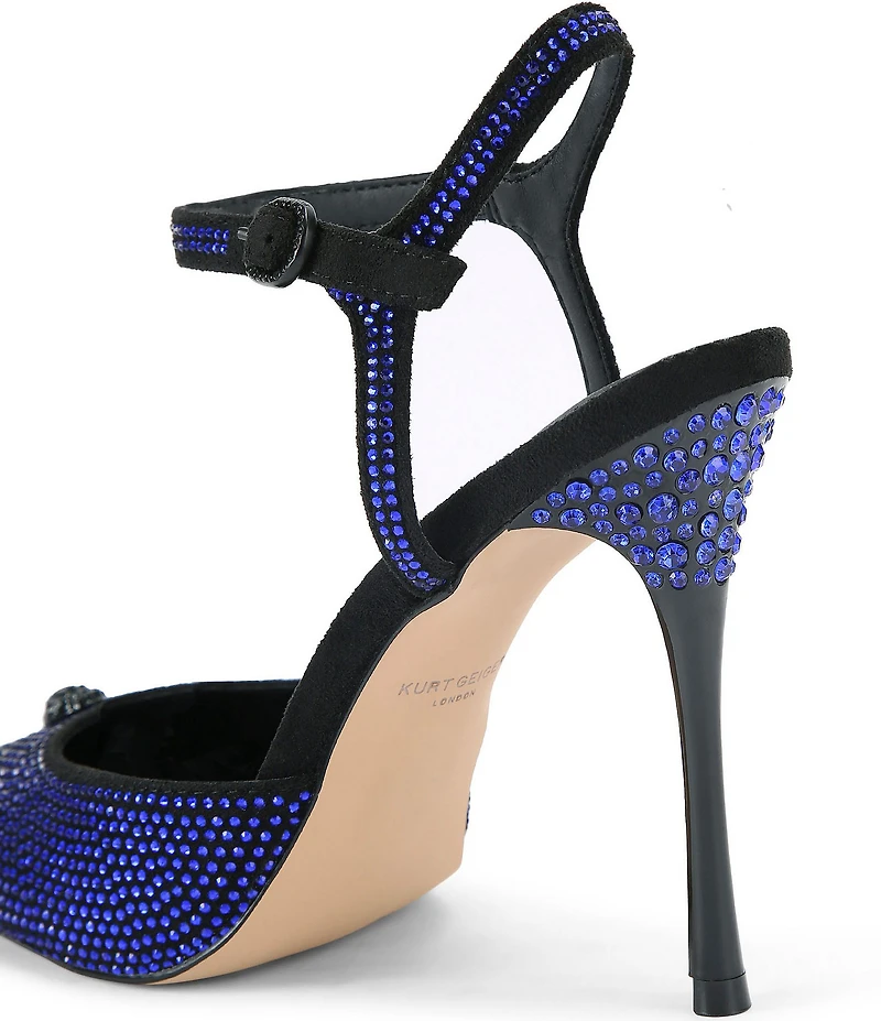 Kurt Geiger London Eagle Crystal Embellished Logo Ornament Pointed Toe Ankle Strap Pumps