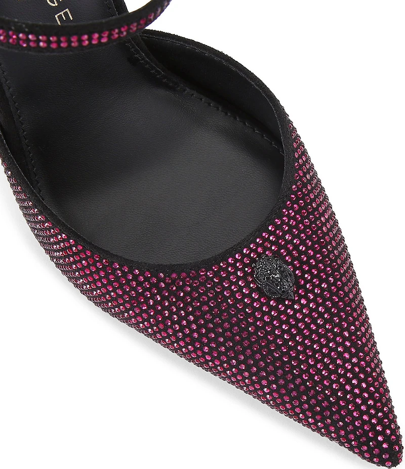 Kurt Geiger London Eagle Crystal Embellished Logo Ornament Pointed Toe Ankle Strap Pumps