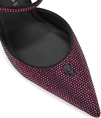 Kurt Geiger London Eagle Crystal Embellished Logo Ornament Pointed Toe Ankle Strap Pumps