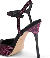 Kurt Geiger London Eagle Crystal Embellished Logo Ornament Pointed Toe Ankle Strap Pumps