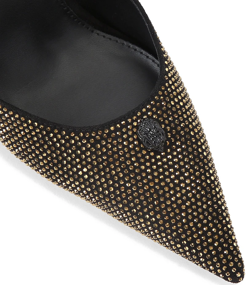Kurt Geiger London Eagle Crystal Embellished Logo Ornament Pointed Toe Ankle Strap Pumps