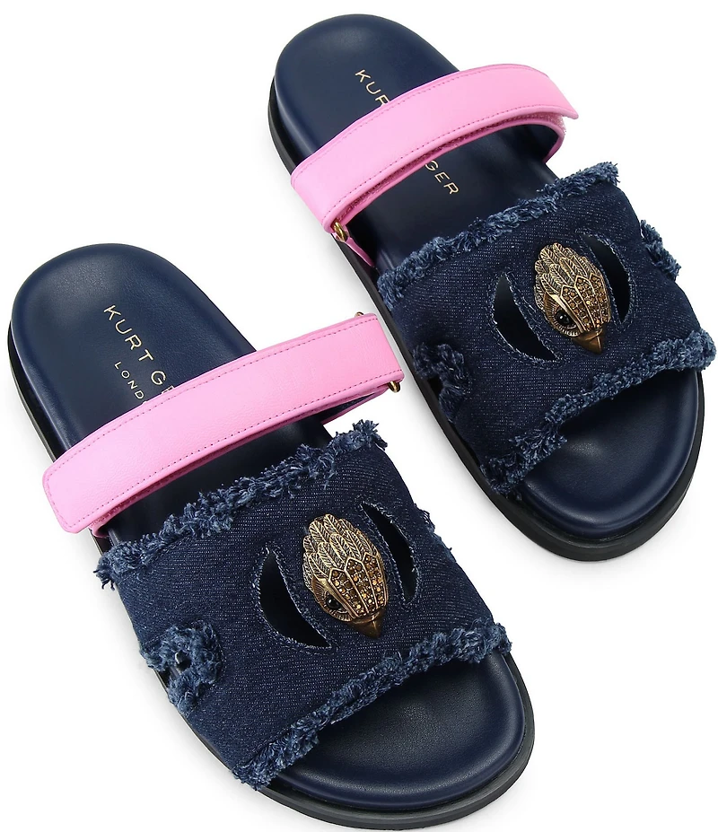 Kurt Geiger London Eagle Cut Out Denim Slide Sandals