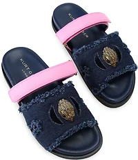 Kurt Geiger London Eagle Cut Out Denim Slide Sandals