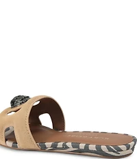 Kurt Geiger London Eagle Cut Out Leather and Suede Slide Sandals