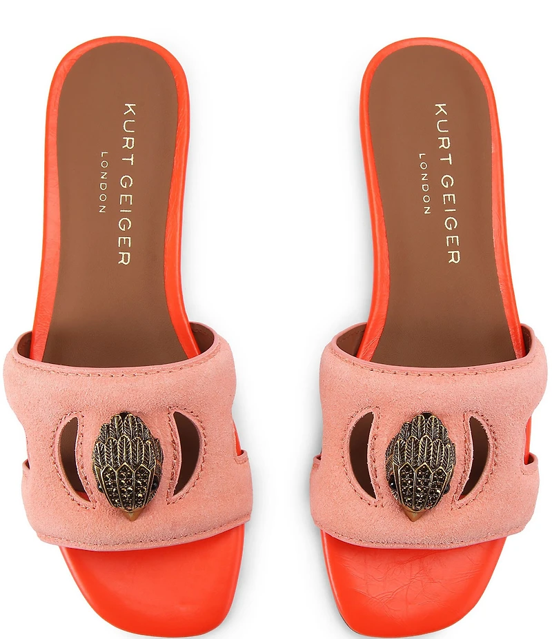 Kurt Geiger London Eagle Cut Out Leather and Suede Slide Sandals