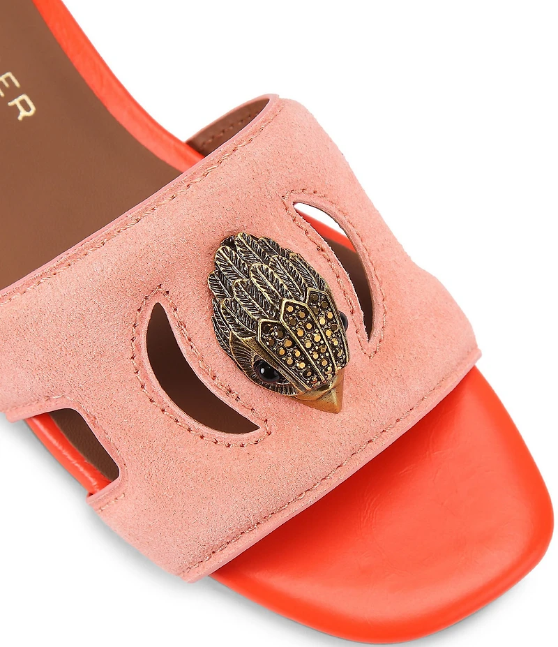 Kurt Geiger London Eagle Cut Out Leather and Suede Slide Sandals