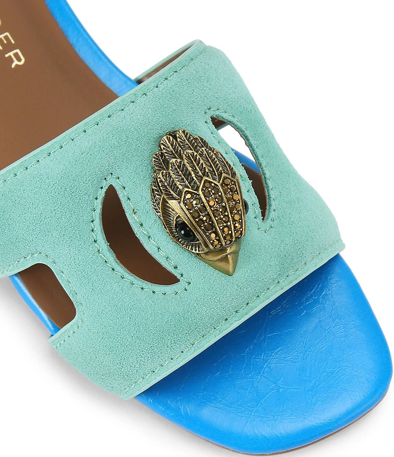 Kurt Geiger London Eagle Cut Out Leather and Suede Slide Sandals