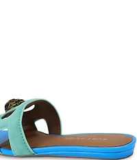 Kurt Geiger London Eagle Cut Out Leather and Suede Slide Sandals