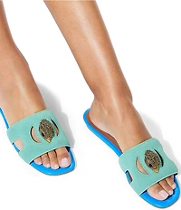 Kurt Geiger London Eagle Cut Out Leather and Suede Slide Sandals