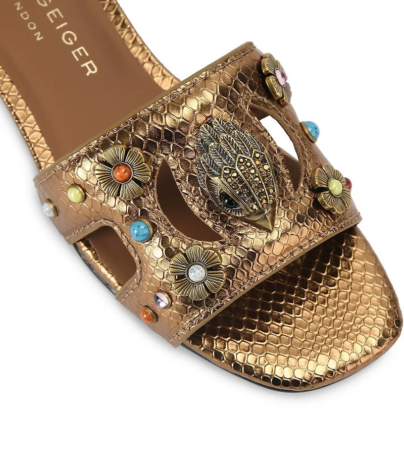 Kurt Geiger London Eagle Cut Out Leather Slide Sandals
