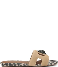 Kurt Geiger London Eagle Cut Out Leather Suede Animal Print Slide Sandals