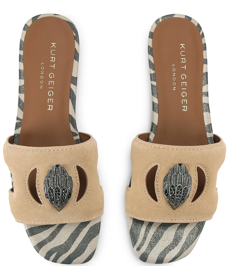 Kurt Geiger London Eagle Cut Out Leather Suede Animal Print Slide Sandals