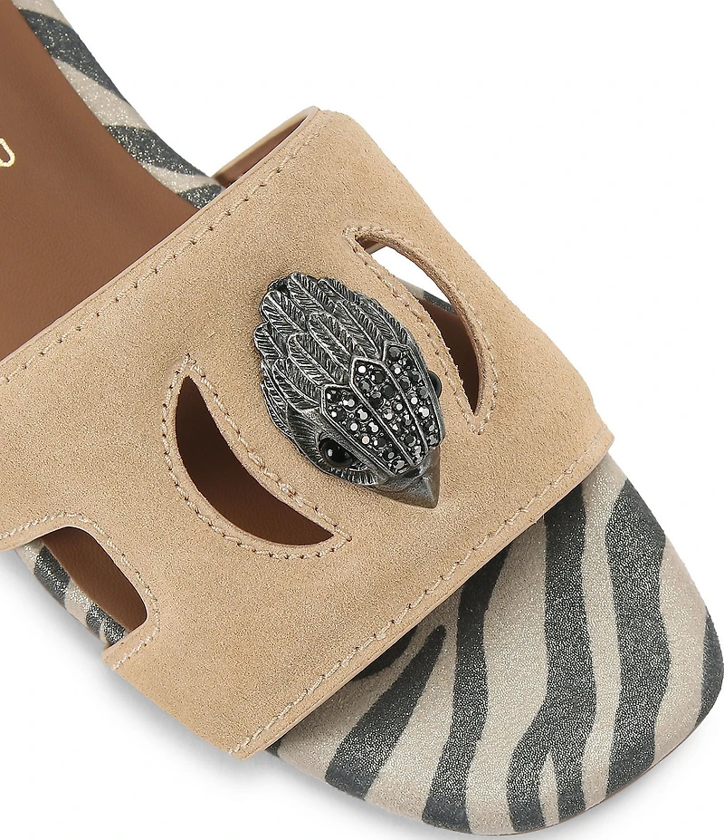 Kurt Geiger London Eagle Cut Out Leather Suede Animal Print Slide Sandals
