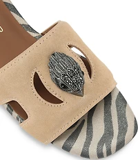 Kurt Geiger London Eagle Cut Out Leather Suede Animal Print Slide Sandals