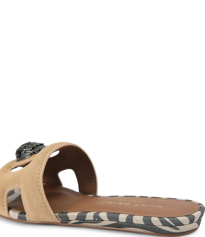 Kurt Geiger London Eagle Cut Out Leather Suede Animal Print Slide Sandals
