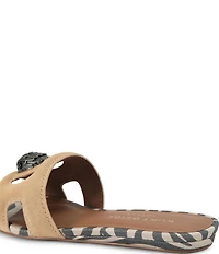 Kurt Geiger London Eagle Cut Out Leather Suede Animal Print Slide Sandals