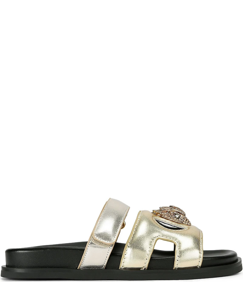 Kurt Geiger London Eagle Metallic Leather Logo Ornament Cut Out Slide Sandals