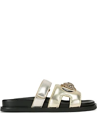 Kurt Geiger London Eagle Metallic Leather Logo Ornament Cut Out Slide Sandals