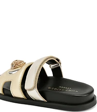 Kurt Geiger London Eagle Metallic Leather Logo Ornament Cut Out Slide Sandals
