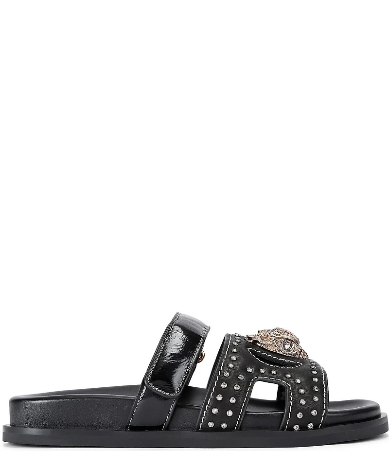 Kurt Geiger London Eagle Patent Stud Embellished Logo Ornament Cutout Slide Sandals
