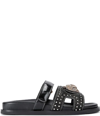 Kurt Geiger London Eagle Patent Stud Embellished Logo Ornament Cutout Slide Sandals