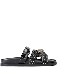Kurt Geiger London Eagle Patent Stud Embellished Logo Ornament Cutout Slide Sandals