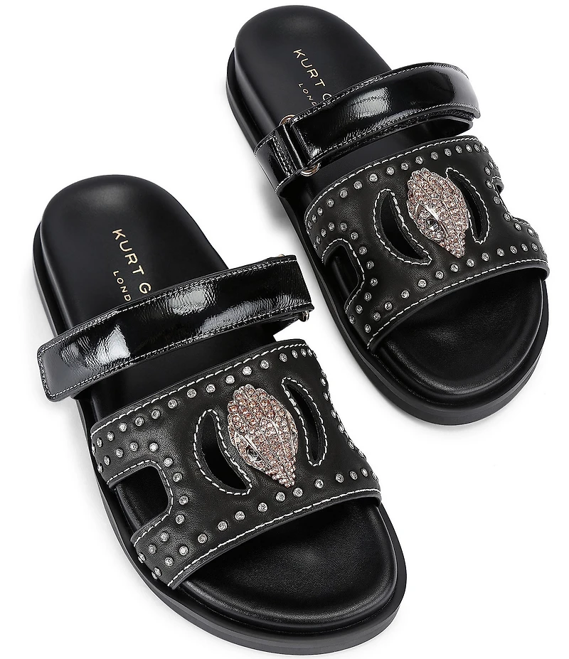 Kurt Geiger London Eagle Patent Stud Embellished Logo Ornament Cutout Slide Sandals