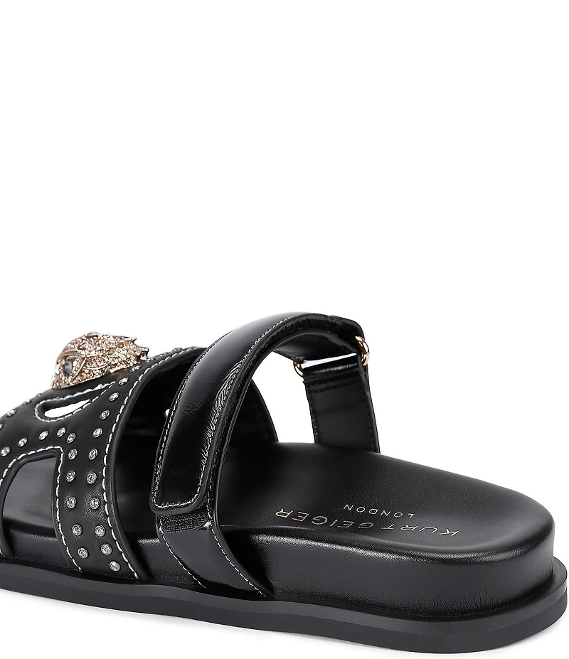 Kurt Geiger London Eagle Patent Stud Embellished Logo Ornament Cutout Slide Sandals