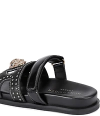 Kurt Geiger London Eagle Patent Stud Embellished Logo Ornament Cutout Slide Sandals