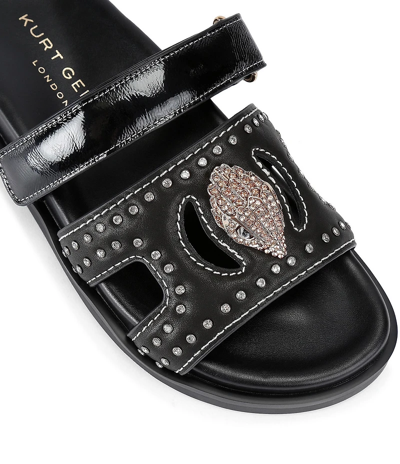 Kurt Geiger London Eagle Patent Stud Embellished Logo Ornament Cutout Slide Sandals